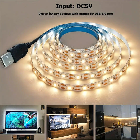 5V USB LED Strip Light Warm/White Flexible Lamp Christmas Decoration For TV Backlight DIY Lighting Bedrooms Cabinets Kitchens