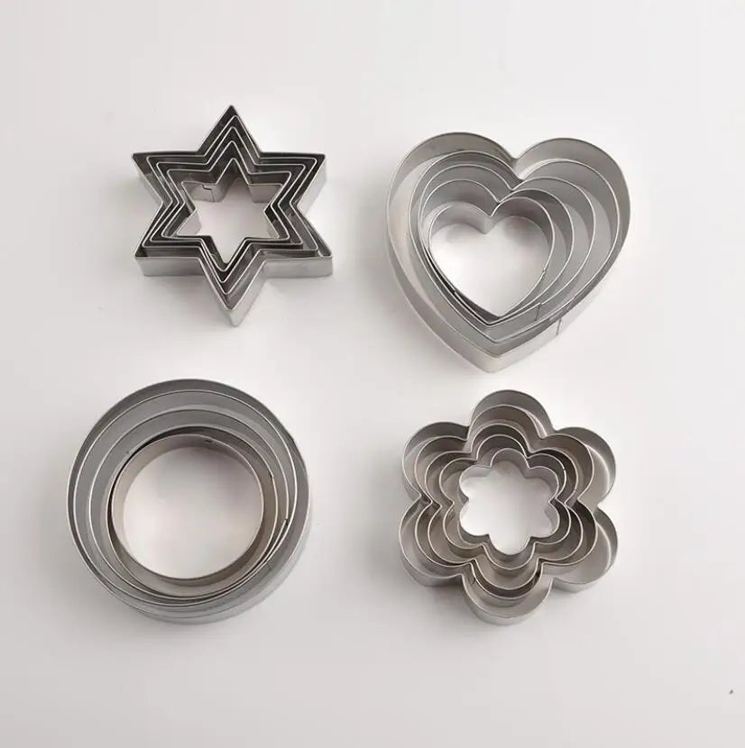 12Pcs/Set Stainless Steel Cookie Biscuit DIY Mold Star Heart Round Flower Shape Cutter Baking Mould Tools Fruit Cut Egg Mold