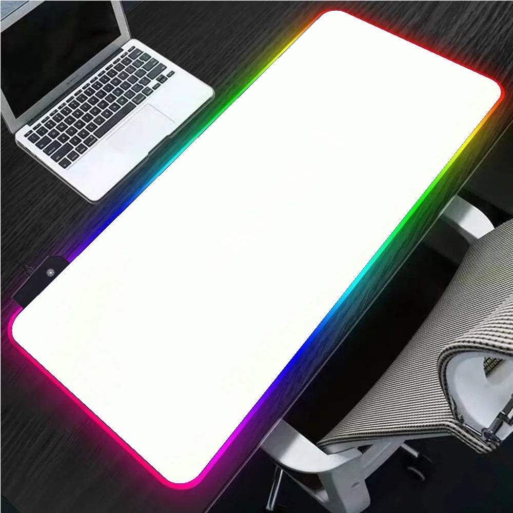 Black and White Background Rgb Gaming MousePad LED Laptop White Pad Gamer Computer Keyboard Carpet Office Accessories Desk Mat