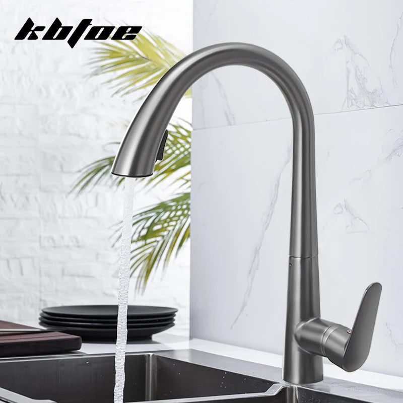 Gun Gray Pull-out Kitchen Faucet Hot And Cold Water Washbasin Sink Faucet Rotatable Retractable Black And White 60CM Pull