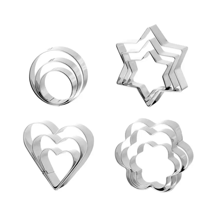 12Pcs/Set Stainless Steel Cookie Biscuit DIY Mold Star Heart Round Flower Shape Cutter Baking Mould Tools Fruit Cut Egg Mold