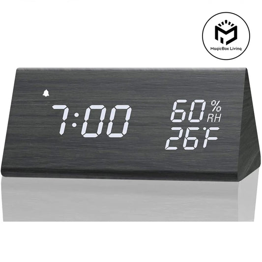 Wooden Alarm Desk Clock LED Time Display USB Charger Humidity and Temperature Detection Digital Alarm Clock For Bedside Table