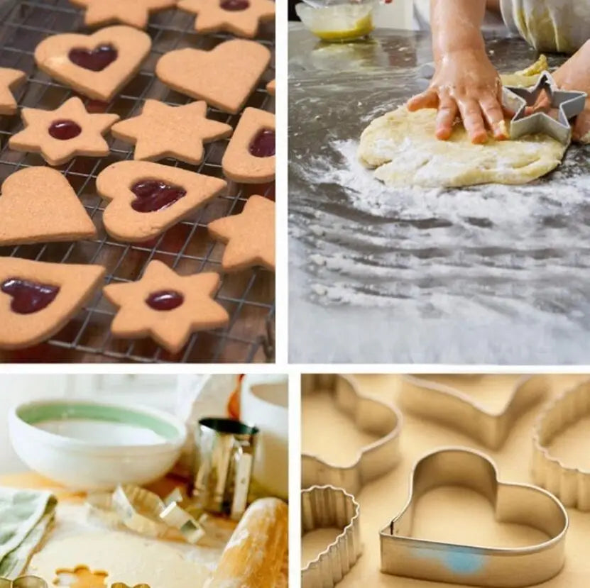 12Pcs/Set Stainless Steel Cookie Biscuit DIY Mold Star Heart Round Flower Shape Cutter Baking Mould Tools Fruit Cut Egg Mold