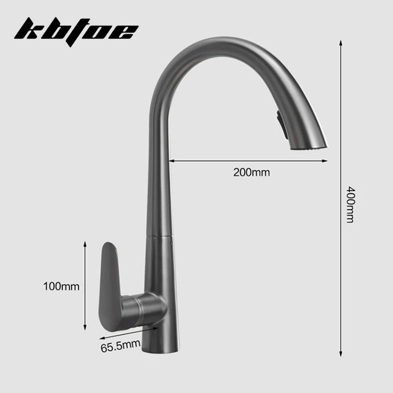 Gun Gray Pull-out Kitchen Faucet Hot And Cold Water Washbasin Sink Faucet Rotatable Retractable Black And White 60CM Pull