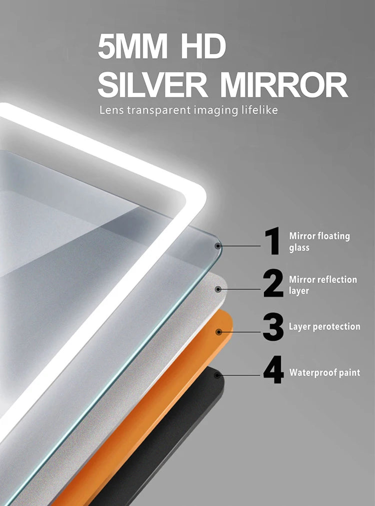 Smart Rectangular Makeup Bathroom Mirror High Quality Refection Three Color LED Vanity Mirror With Anti-fog Brightness Dimmer