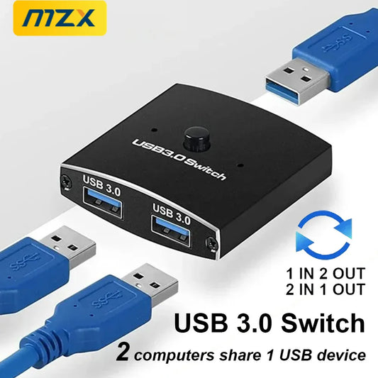 MZX USB 3.0 Switcher KVM Switch Selector Two-Way 2 in 1 Out KVM 3 0 A Hub 2 Computer Laptop PC Accessories Share Printer USB Hub