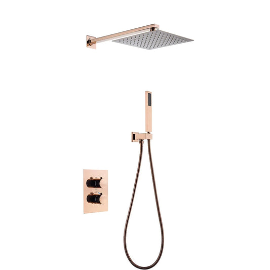 8-16 Inch Thermostatic Shower Faucet 2 Mode Control Hot & Cold Rose Gold Shower Mixer Square Shower System Wall Mounted System