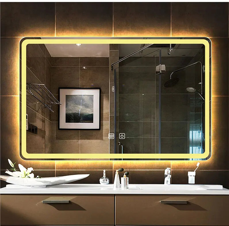 Rectangular Smart Beauty Makeup Bathroom Mirror With 3 Color Light Defogging Touch Button Vantiy Wall Hanging Bathroom Mirrors