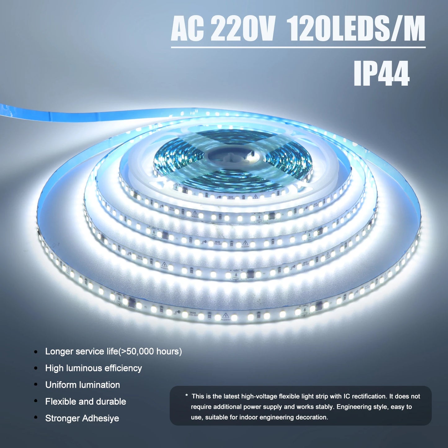 10M 20M 50M/Roll AC 220V 240V LED Strip NO Need Driver IP44 3000K 4000K 6000K 2835 120Leds/M Flexible Ribbon Rope Tape Light