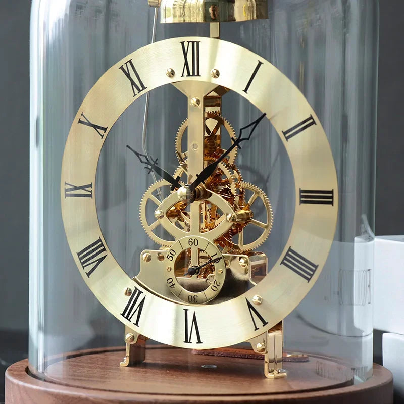 Mechanical Desk Clock Metal Wood Office Tabletop Luxury Interior Aesthetic Bedroom Decoration Accessories