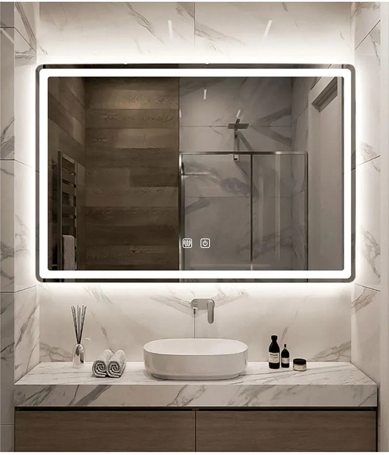 Rectangular Smart Beauty Makeup Bathroom Mirror With 3 Color Light Defogging Touch Button Vantiy Wall Hanging Bathroom Mirrors