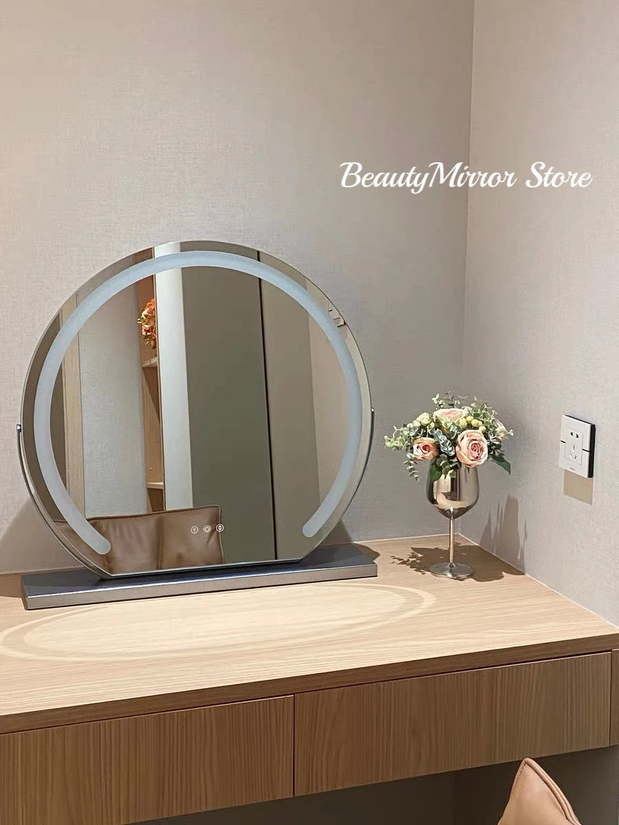 Vanity Mirror with Lights LED Round Makeup Mirror for Bedroom with 15X Magnification Smart Touch Dimmable 3 Modes 360° Rotation