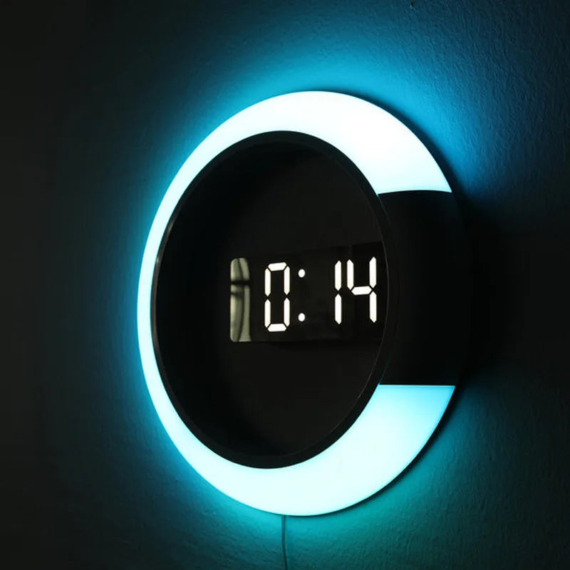 Digital 3D Alarm Wall Clocks, LED Mirror Clock, 7 Color Light Choose, High Quality