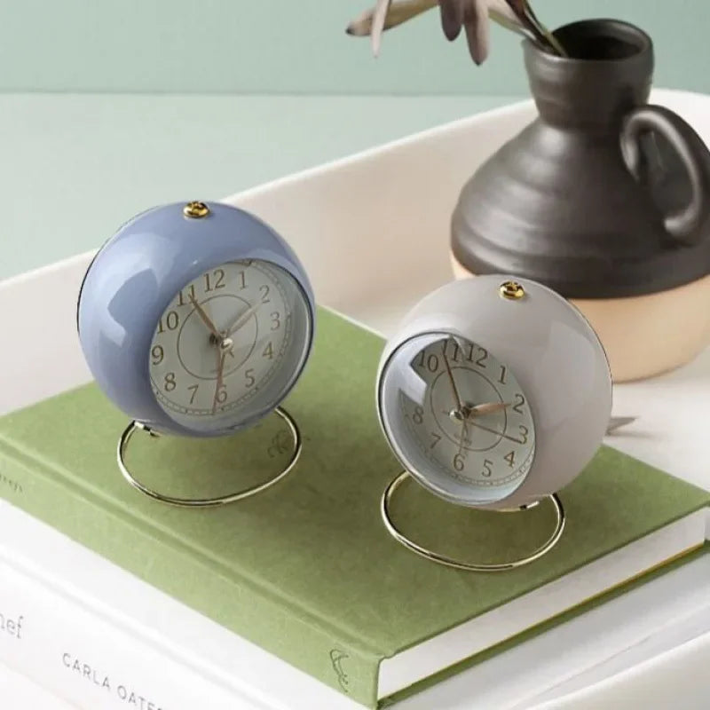 Light Desk Clock with Night Light Silent for Bedroom Decoration Small Quartz Circular Morning Clocks Office Table Desk Children