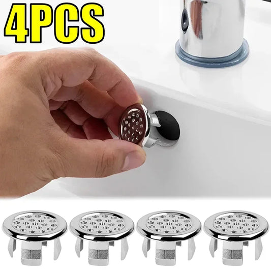 4PCS Plastic Bathroom Kitchen Basin Sink Overflow Cover Ring Insert Replacement Chrome Hole Round Drain Cap Drain Plug Sink