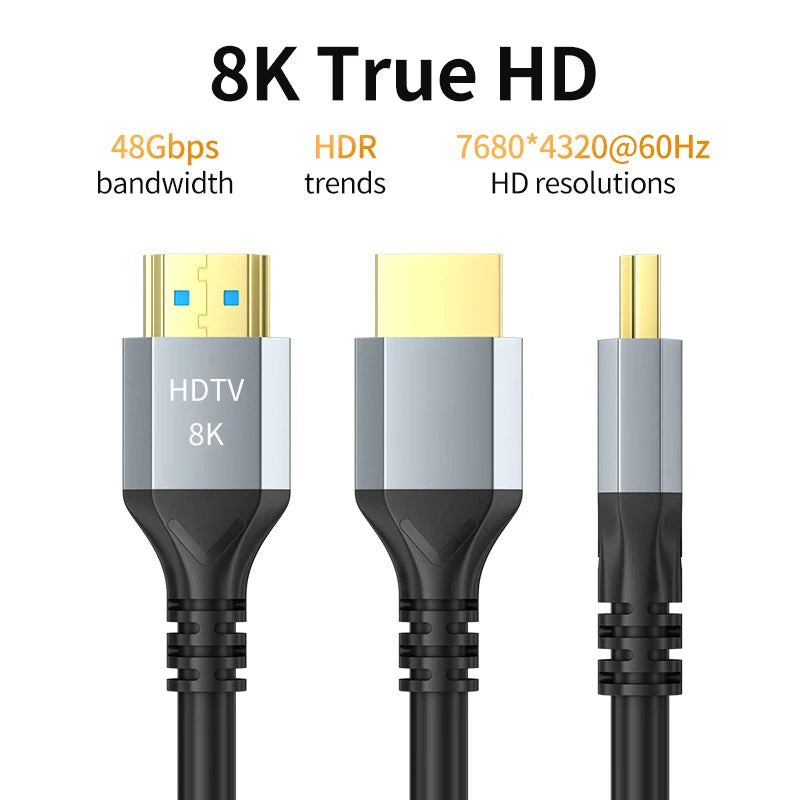 8K HDMI 2.1 Cable 4K@120Hz 8K@60Hz 48Gbps EARC ARC HDCP Ultra High Speed HDR For RTX Video Cable PC Laptop Projector HD TV PS5 Office