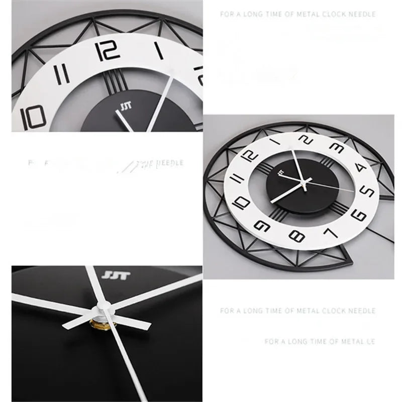 Simple Black and White Swinging Wall Clock Fashion Home Personality Creative Silent Clock Living Room Background Wall Decoration