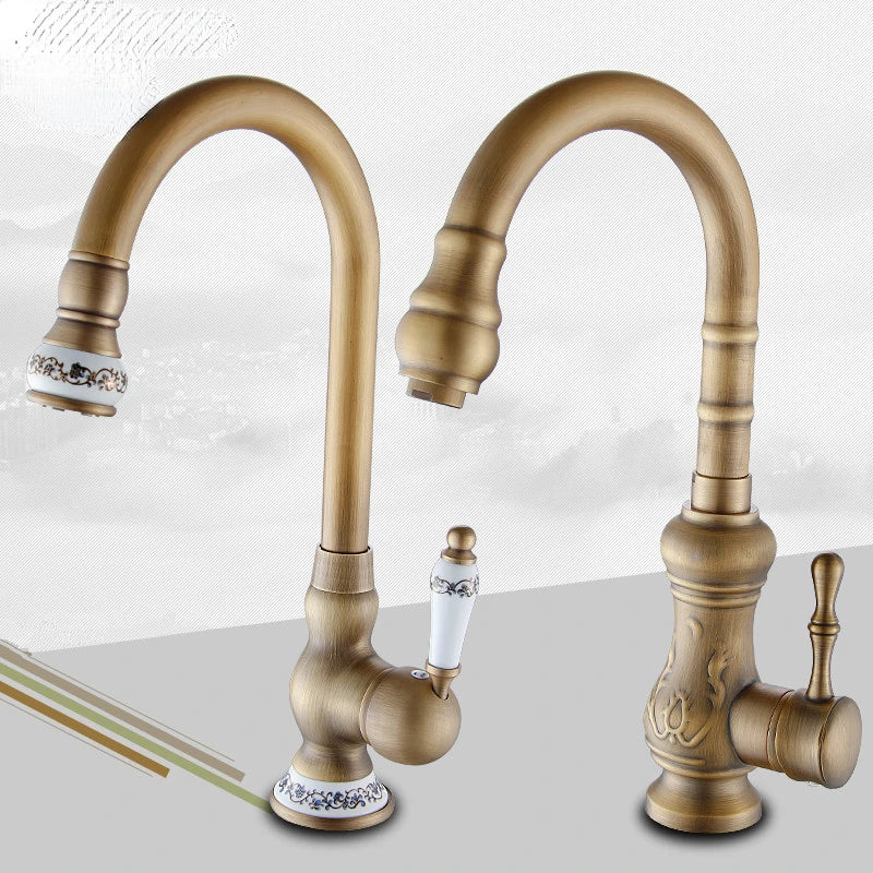 Kitchen Faucets Antique Color Cozinha Faucet Brass Swivel Spout Kitchen Faucet Single Handle Vessel Sink Mixer Tap