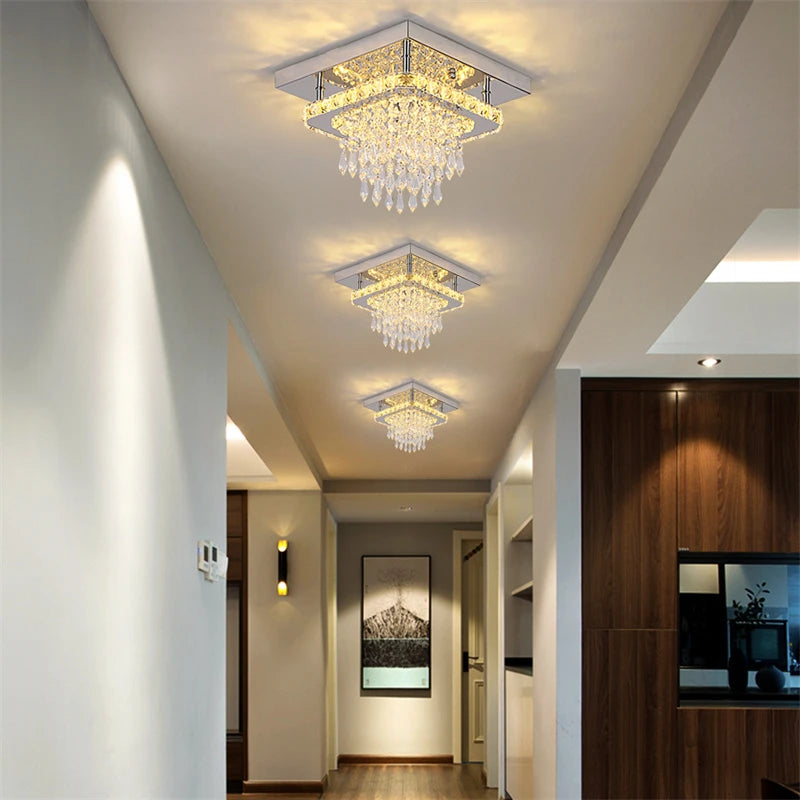 Crystal LED Ceiling Lamps K9 Living Room Stainless Steel Chandelier Luminaire For Hallway Aisle Plafon Lustres Lighting Fixtures