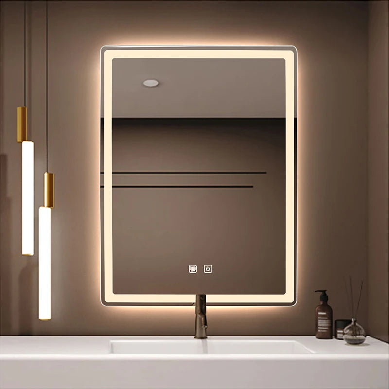 Rectangular Smart Beauty Makeup Bathroom Mirror With 3 Color Light Defogging Touch Button Vantiy Wall Hanging Bathroom Mirrors