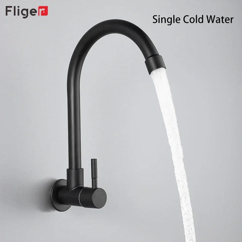 Fliger Brushed Kitchen Faucet Only Cold Water Sink Faucet Stainless Steel Single Handle Water Tap Deck Mounted Torneiras No Pipe