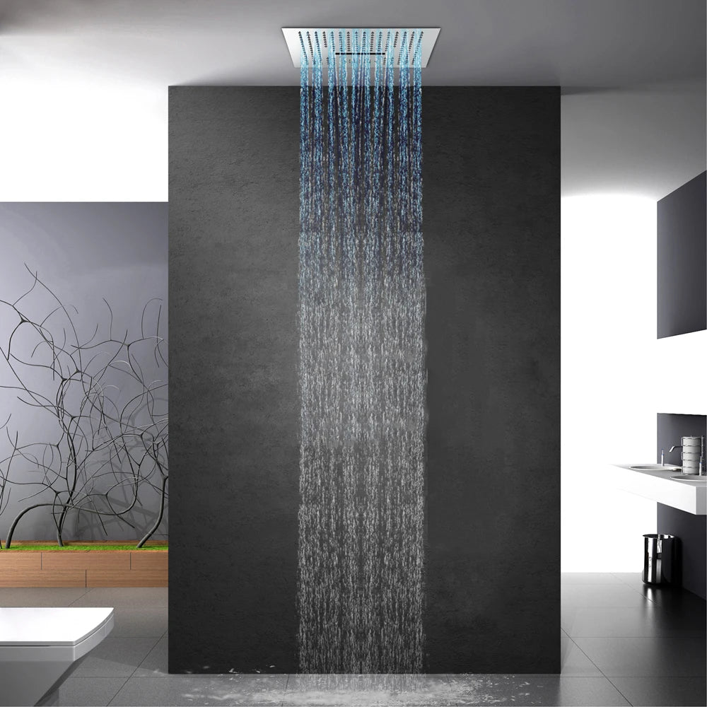 2 Functions Embeded Ceiling 16 Inch Music LED Shower Head Stainless Steel Rainfall Shower Panel For Bathroom Accessories Chrome