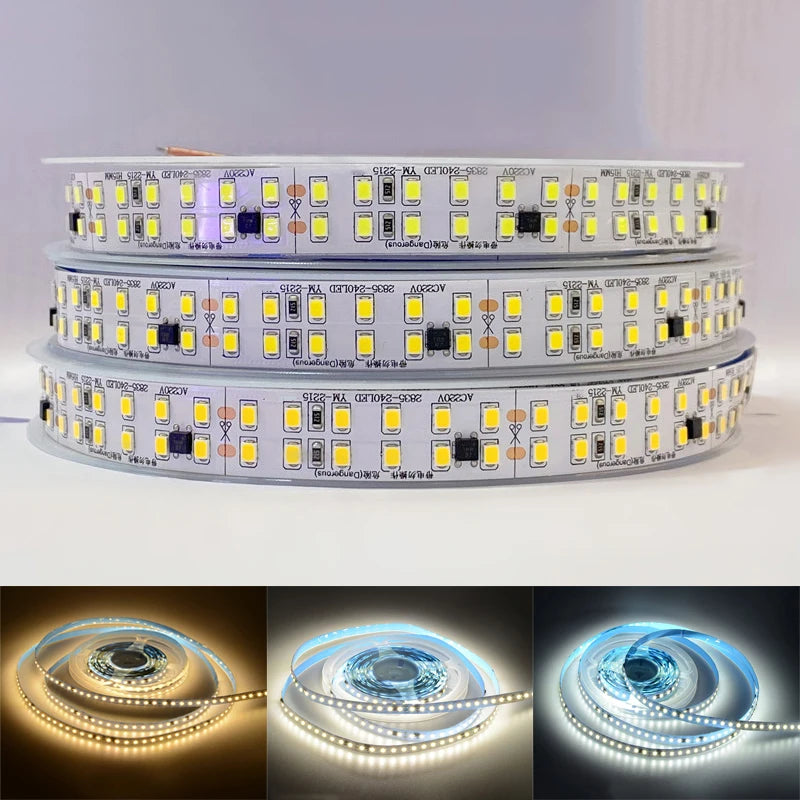 AC 220V LED Strip Lights 2835 120/240 LED/m 5M 220V LED Strip 220 V Volt High Brightness Lighting Diode Tape Lamp Flexible Soft