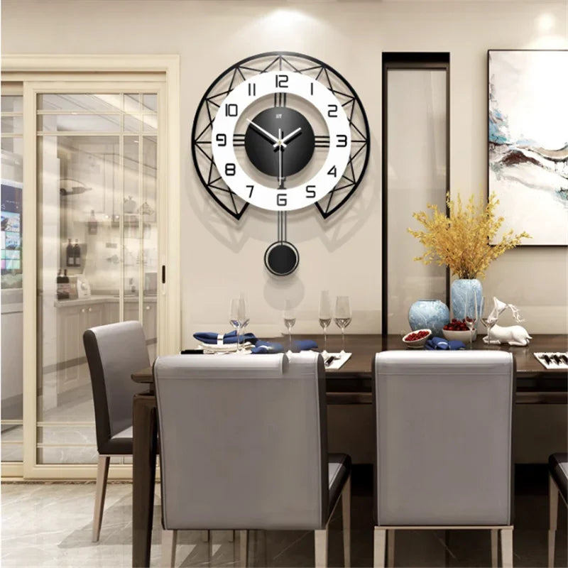 Simple Black and White Swinging Wall Clock Fashion Home Personality Creative Silent Clock Living Room Background Wall Decoration