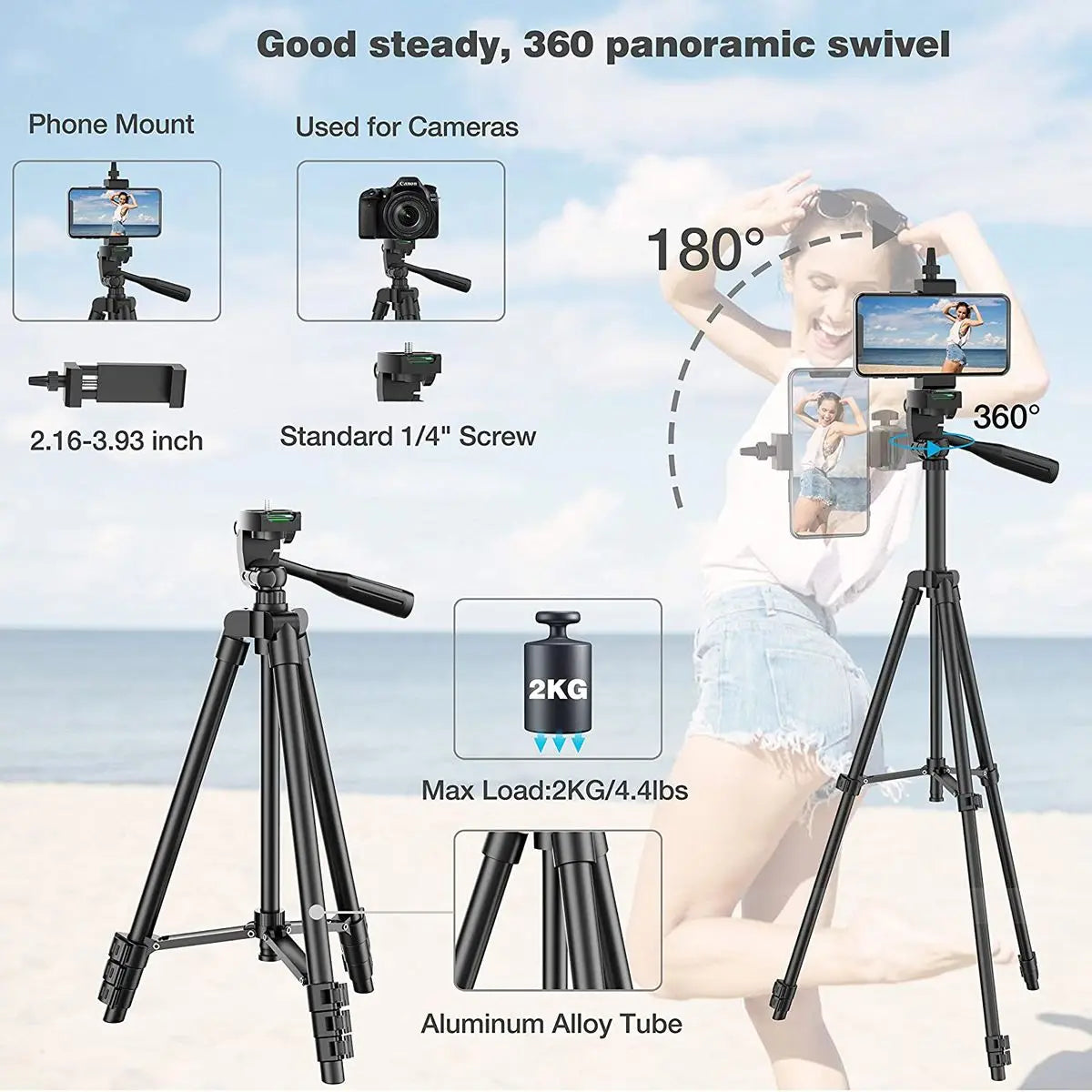 103cm Lightweight Camera Tripod Office For Mobile Tripod Camera Portable SLR Bluetooth-compatible Desktop Cam Stand Monopod Smartphone