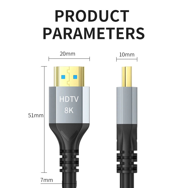 8K HDMI 2.1 Cable 4K@120Hz 8K@60Hz 48Gbps EARC ARC HDCP Ultra High Speed HDR For RTX Video Cable PC Laptop Projector HD TV PS5 Office