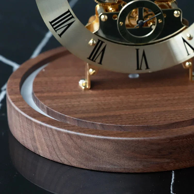 Mechanical Desk Clock Metal Wood Office Tabletop Luxury Interior Aesthetic Bedroom Decoration Accessories