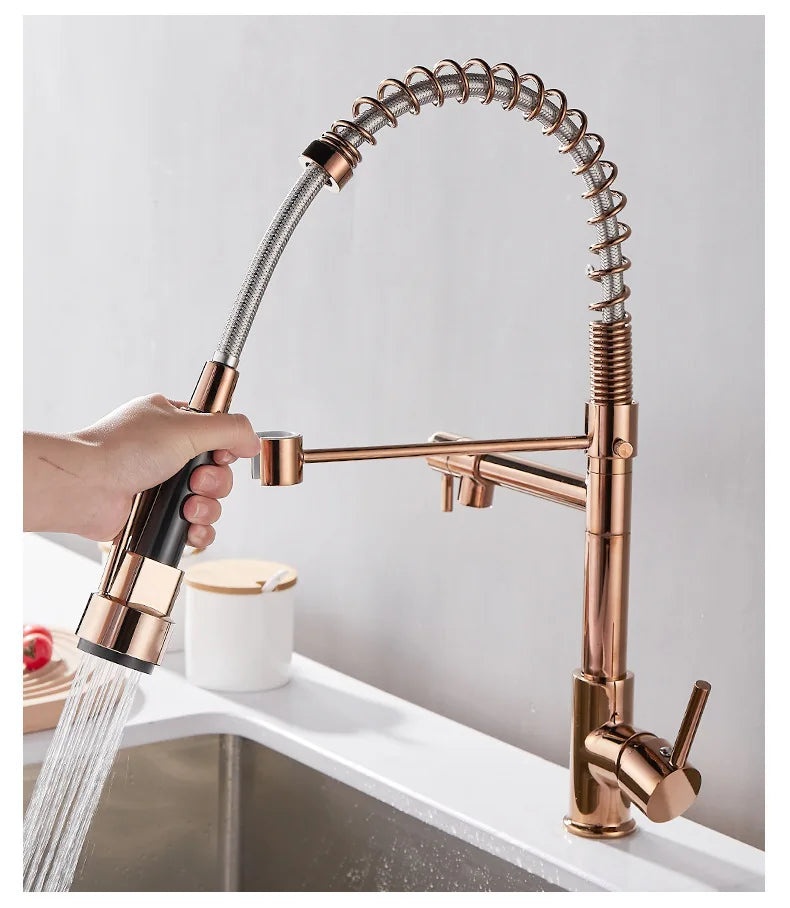 Brass kitchen sink faucet  360 degree rotating spring Kitchen Faucet  Single handle cold and hot mixed water tap