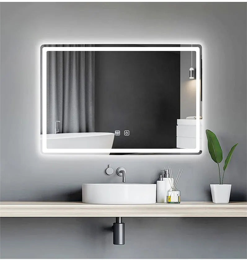 Rectangular Smart Beauty Makeup Bathroom Mirror With 3 Color Light Defogging Touch Button Vantiy Wall Hanging Bathroom Mirrors