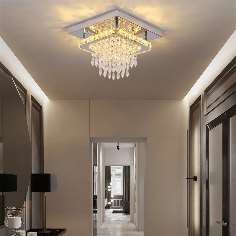 Crystal LED Ceiling Lamps K9 Living Room Stainless Steel Chandelier Luminaire For Hallway Aisle Plafon Lustres Lighting Fixtures