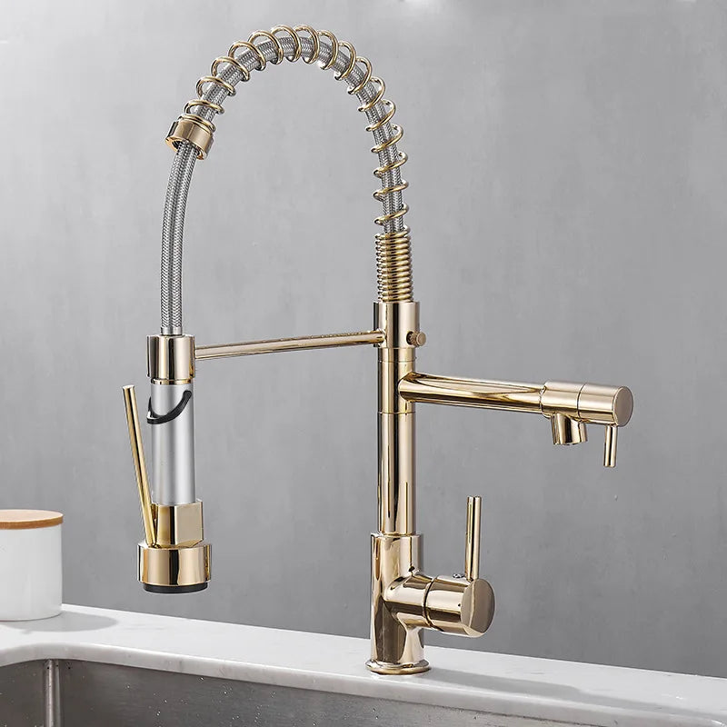 Brass kitchen sink faucet  360 degree rotating spring Kitchen Faucet  Single handle cold and hot mixed water tap