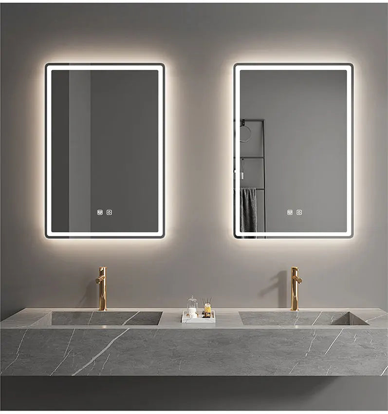 Rectangular Smart Beauty Makeup Bathroom Mirror With 3 Color Light Defogging Touch Button Vantiy Wall Hanging Bathroom Mirrors