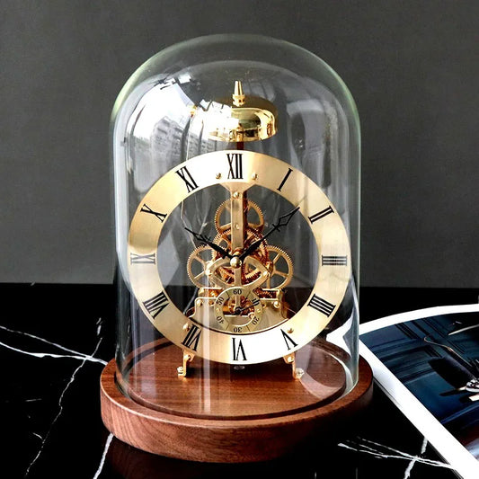 Mechanical Desk Clock Metal Wood Office Tabletop Luxury Interior Aesthetic Bedroom Decoration Accessories