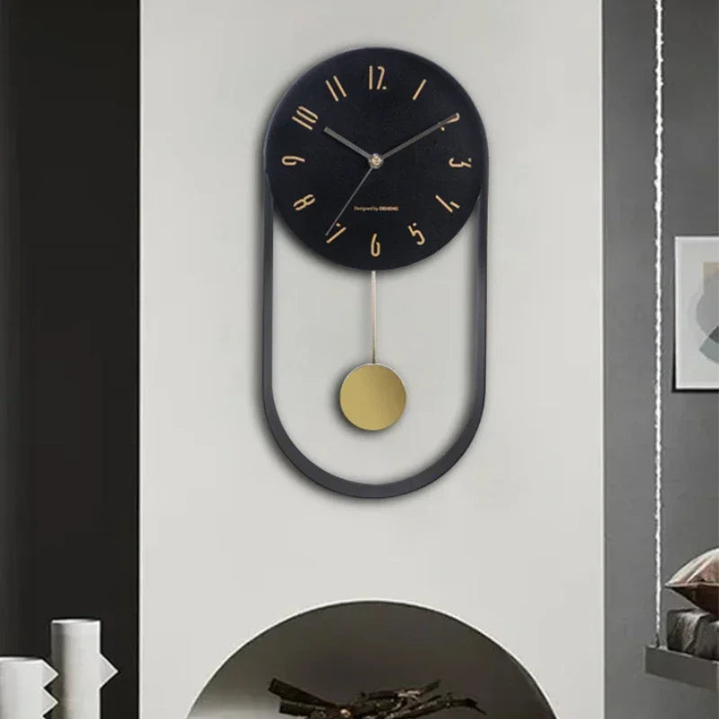 Bedroom, Living Room, Modern Decoration, Single Pendulum Battery Driven Non Ticking Swinging Wall Clock