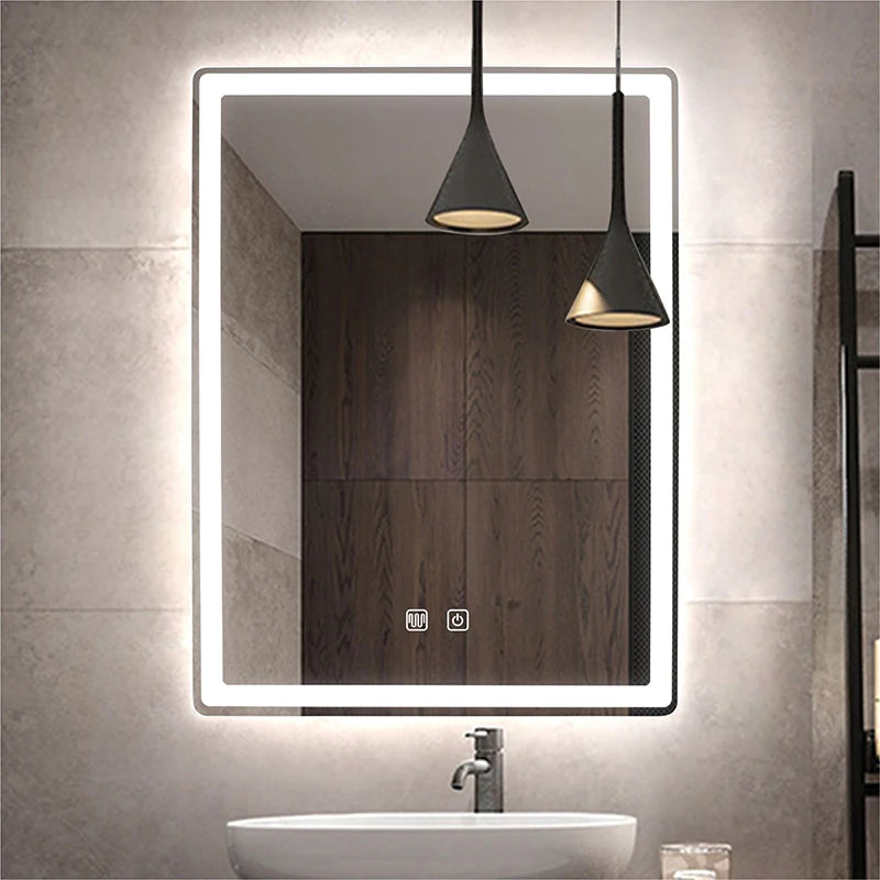 Rectangular Smart Beauty Makeup Bathroom Mirror With 3 Color Light Defogging Touch Button Vantiy Wall Hanging Bathroom Mirrors