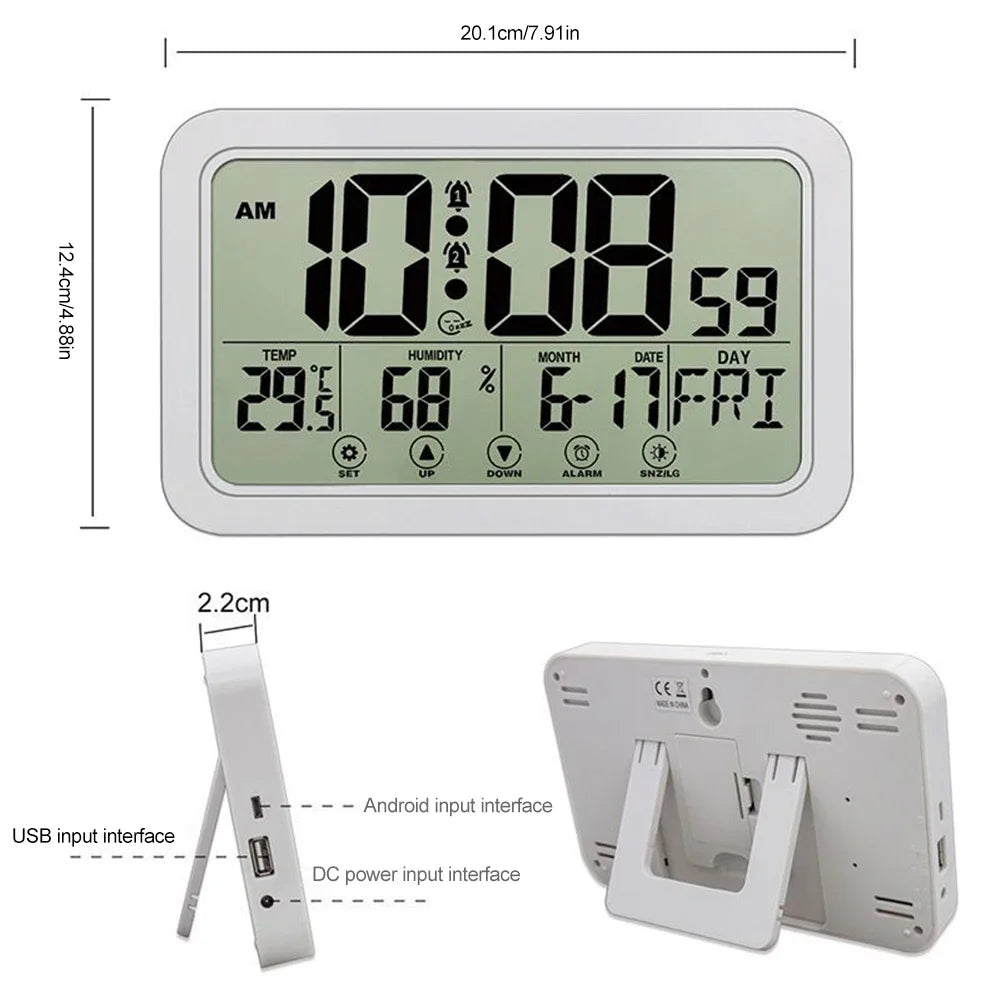 Large Display Desk Clock with Indoor Temperature and Humidity Digital Calendar  Atomic Wall Clock for Home Office