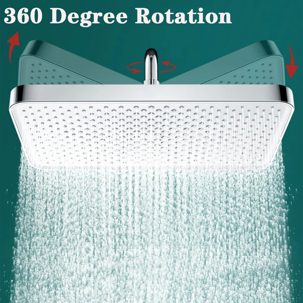 12 Inches Big Panel Large Flow Ceiling Mounted Supercharge Shower Head Set 4 Modes High Pressure Abs Rainfall Bathroom Shower