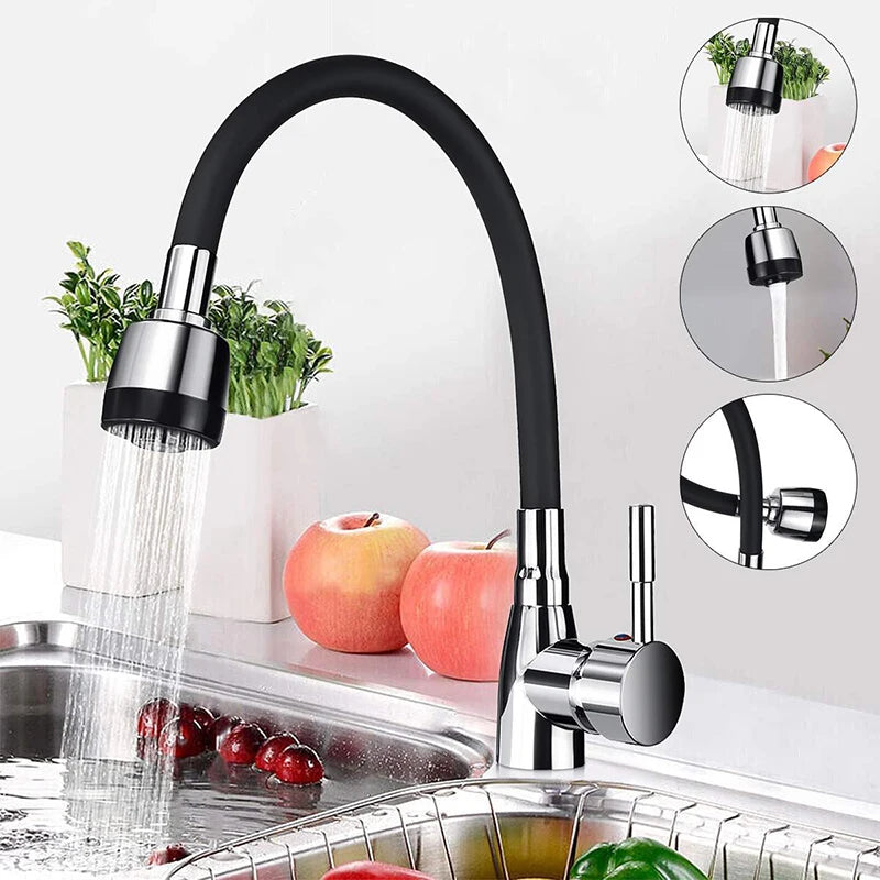 360Rotating Flexible Basin Kitchen Faucet Single Handle Polished Chrome Black Cold and Hot Water Mixer Tap Torneira Deck Mounted