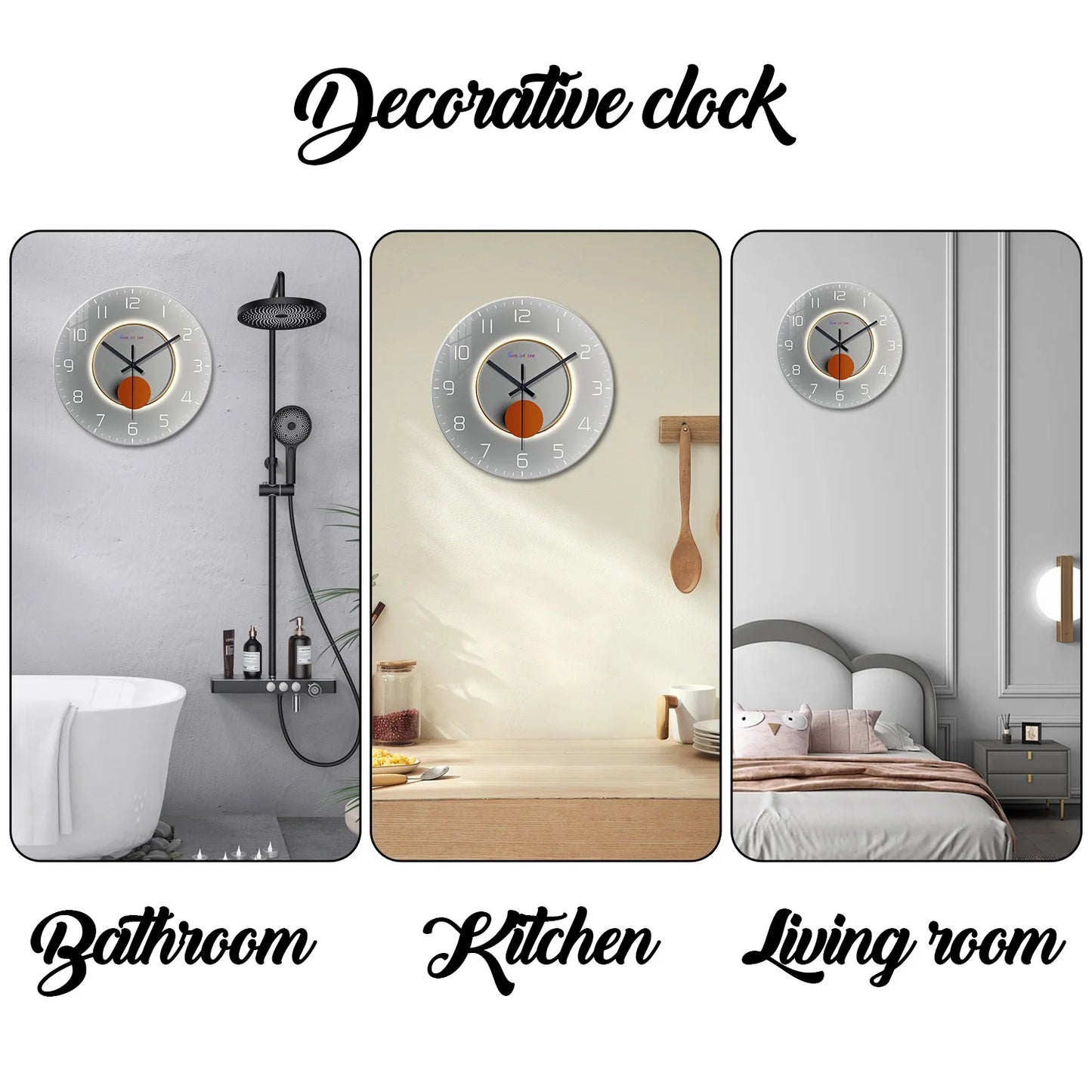 Light Luxury Grey Flat Light Shadow Pattern Tempered Glass Wall Clock Living Room Bedroom Kitchen Home Decor Wall Clock Silent Quartz Clock Holiday Gift 12inch 14inch 16inch (No Battery)