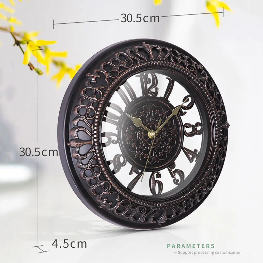 12 inch Wall Clock Retro European Style Outdoor Garden Living Room Wall Clock Battery Operated Home Decoration Creative Ornament