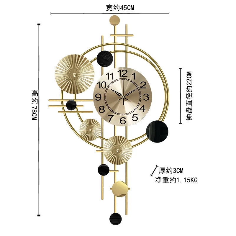 Large Wall Clock Gold Nordic Living Room Art Lotus Leaf Hanging Watch Circular Geometry Pointer Mute Wall Clock Home Decoration