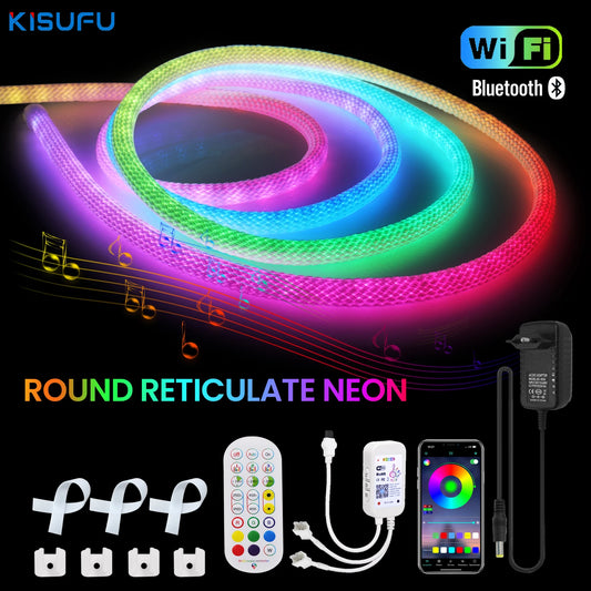 WS2812B Round Reticulate Neon LED Strip RGB WiFi Bluetooth Kit DC5V 50Leds/m Waterproof 360 Degree Flexible Silicon Light Tape