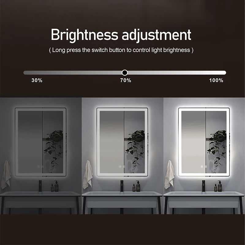 Rectangular Smart Beauty Makeup Bathroom Mirror With 3 Color Light Defogging Touch Button Vantiy Wall Hanging Bathroom Mirrors