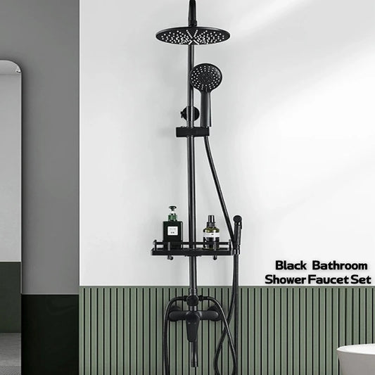 Rainfall Bathroom Shower Full Set Black Bathtub Shower System Rain Pressurized Shower Sets Hot Cold Shower Faucet Set