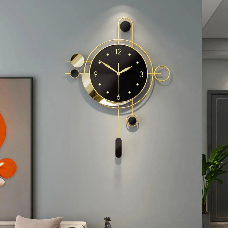 Art Deco Wall Clock Living Room Gold Pendulum Luxury Wall Clock Black Modern Design Silent Nordic Unique Reloj Pared Home Decor