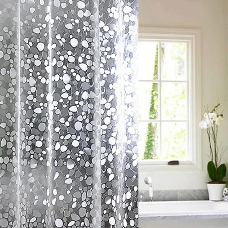 Bathroom PEVA Shower Curtain Set With Hooks Water Cube Pebble Pebble Translucent Waterproof Bathroom Bath Curtains Liner